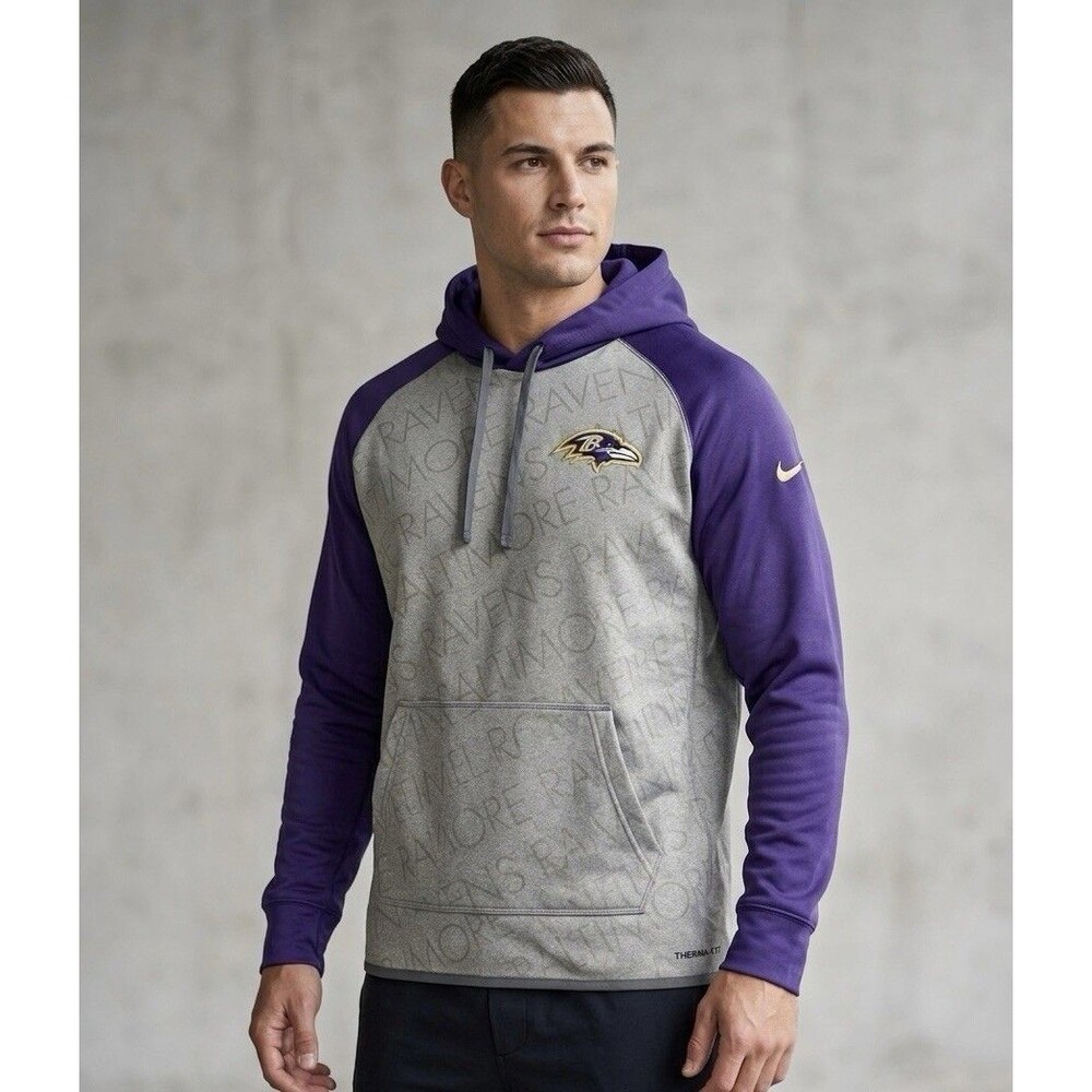Nike NFL Baltimore Ravens Therma-FIT Hoodie Pullover Mens L Gray Purple